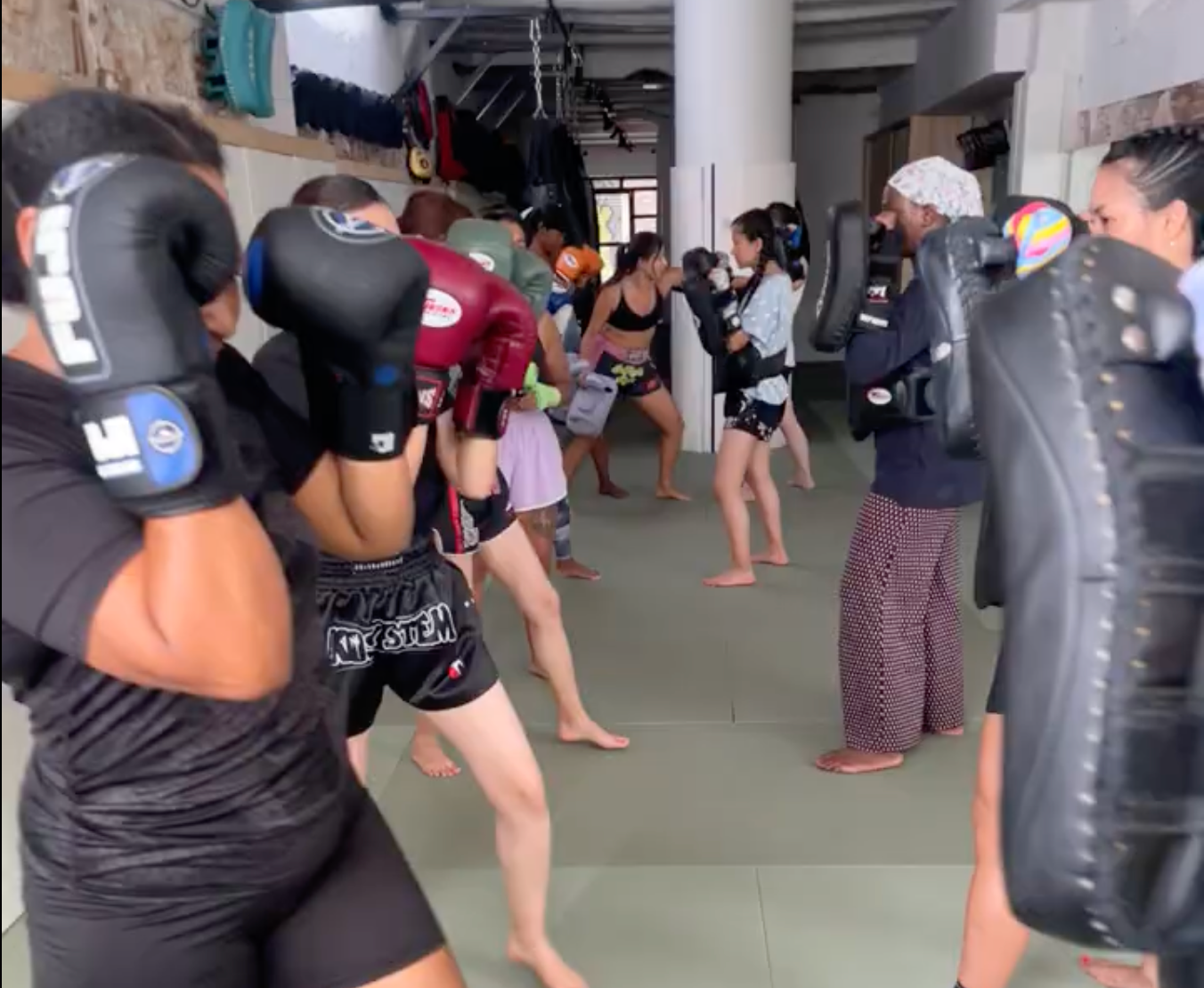 Migrant women doing Muay Thai